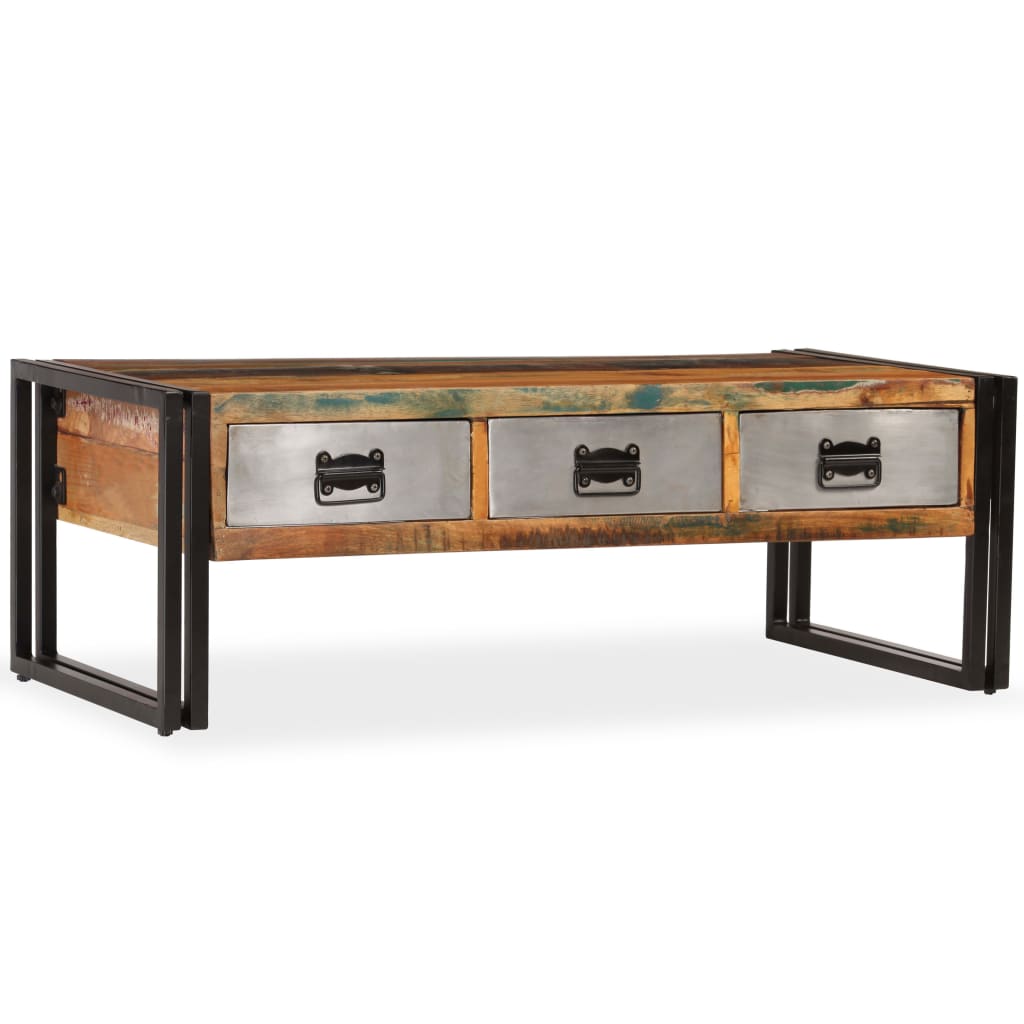 vidaXL Table basse avec 3 tiroirs Bois de récupération 100x50x35 cm