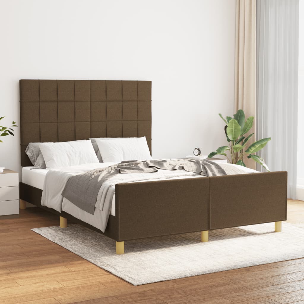 vidaXL Cadre de lit avec tête de lit Marron foncé 140x190 cm Tissu