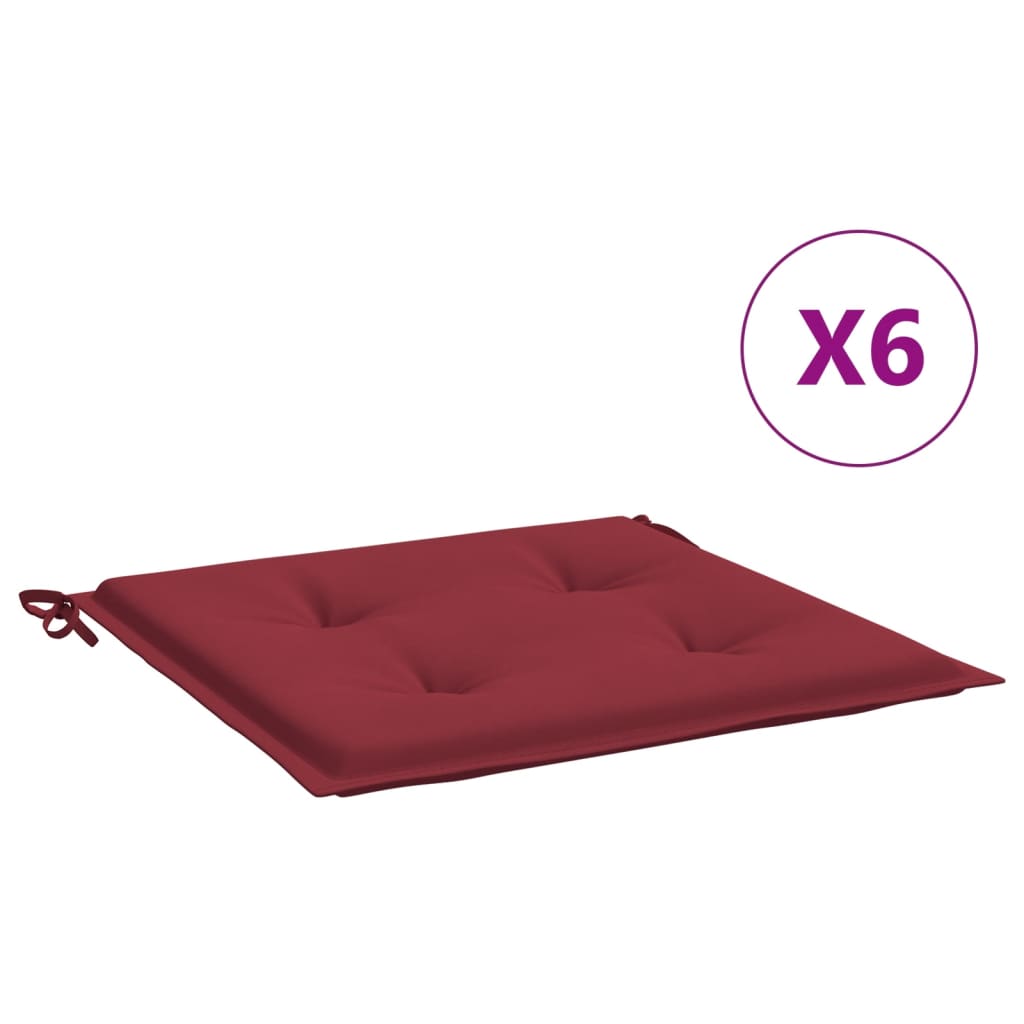 vidaXL Coussins de chaise de jardin lot de 6 rouge bordeaux 50x50x3 cm