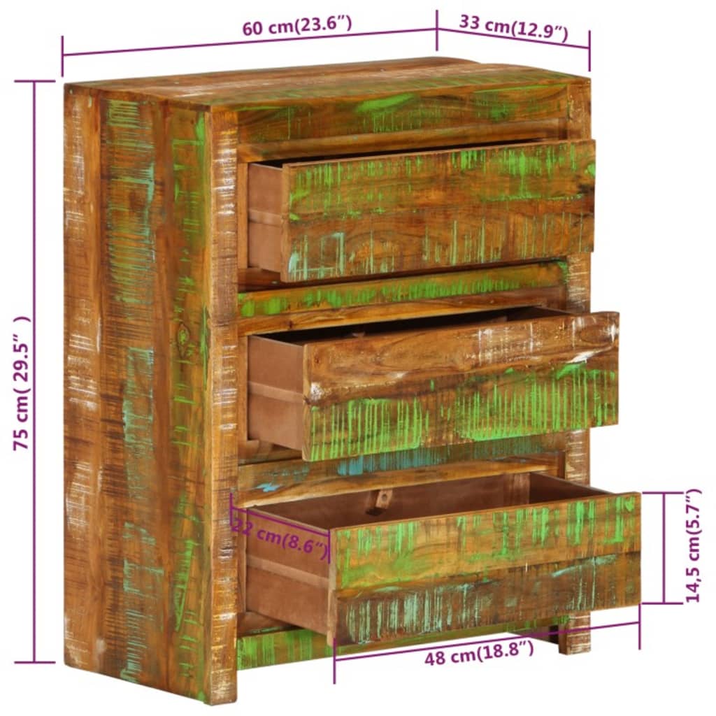 vidaXL Armoire à tiroirs Multicolore 60x33x75 cm Bois de récupération