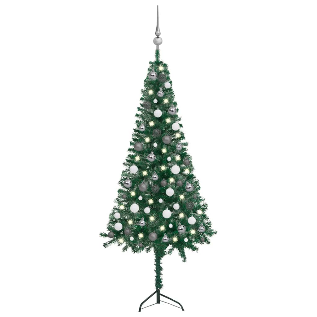 vidaXL Arbre de Noël artificiel d'angle LED et boules Vert 150 cm PVC