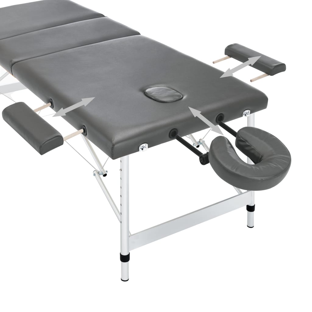 vidaXL Table de massage 3 zones Cadre en aluminium Anthracite 186x68cm