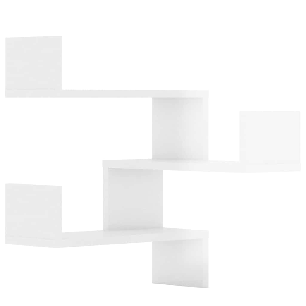vidaXL Étagère murale d'angle 2pcs Blanc brillant 40x40x50cm Aggloméré ...