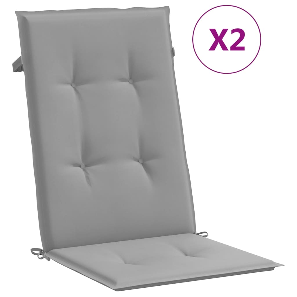 vidaXL Coussins de chaise de jardin à dossier haut lot de 2 gris tissu