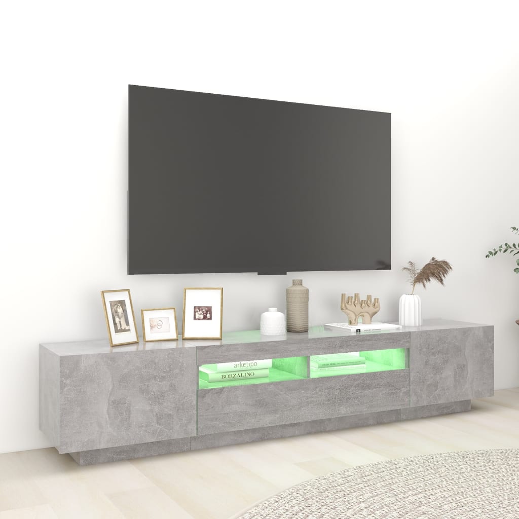 vidaXL Meuble TV avec lumières LED Gris béton 200x35x40 cm