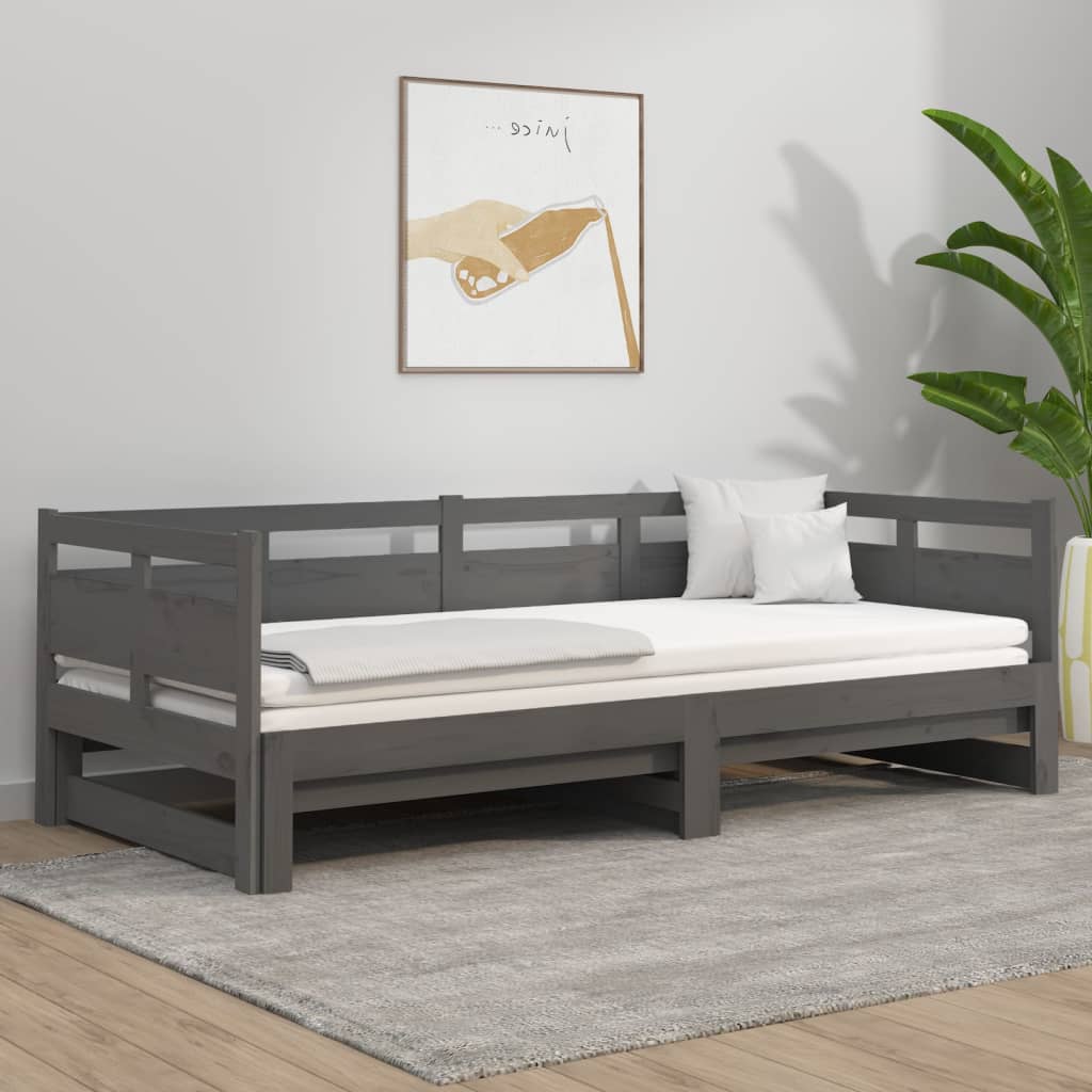 vidaXL Lit coulissant Gris Bois de pin solide 2x(80x200) cm