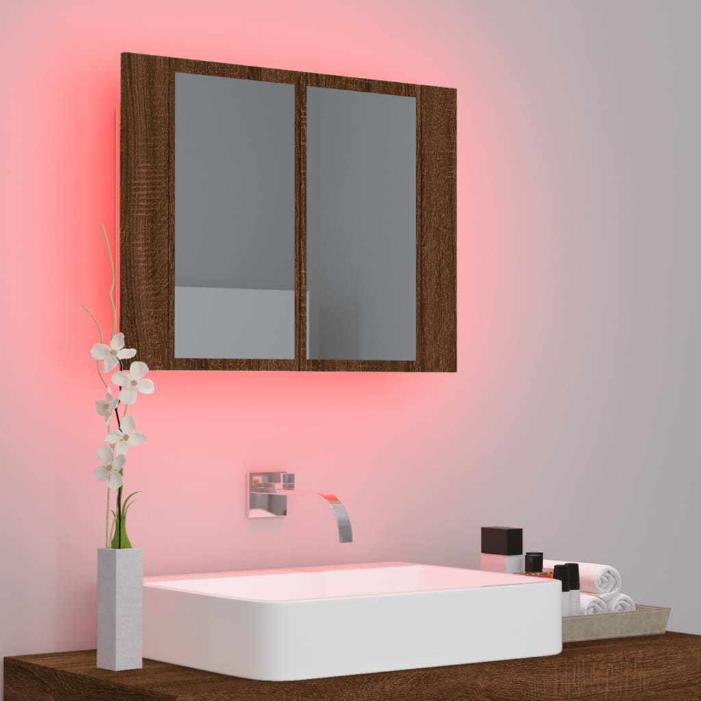 vidaXL Armoire à miroir LED Chêne marron 60x12x45 cm Bois d'ingénierie