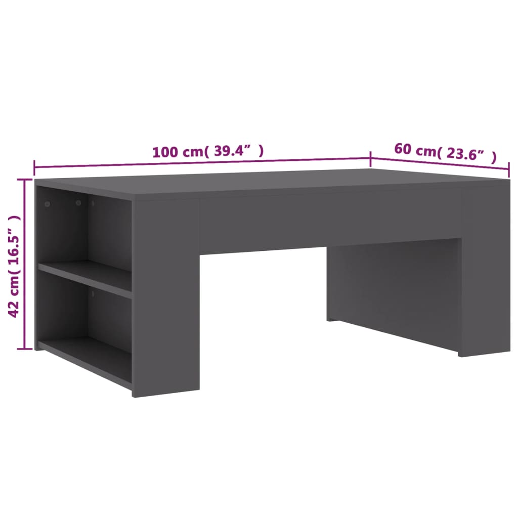 vidaXL Table basse Gris 100x60x42 cm Aggloméré