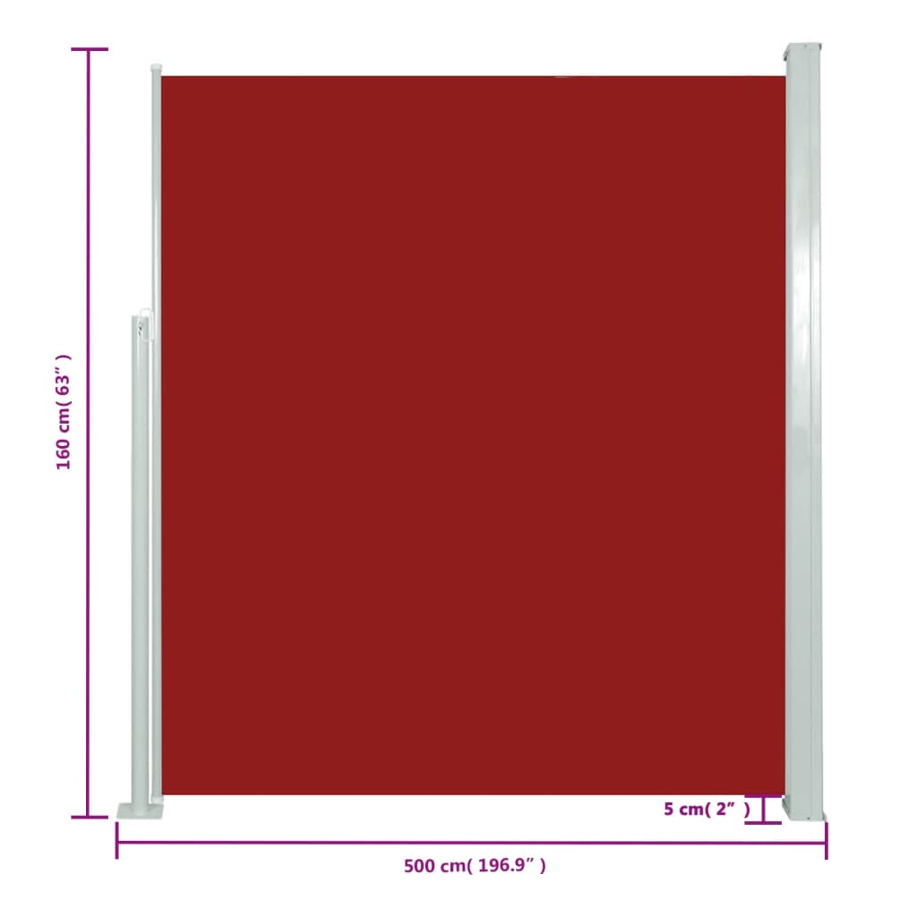 vidaXL Auvent latéral rétractable 160 x 500 cm Rouge