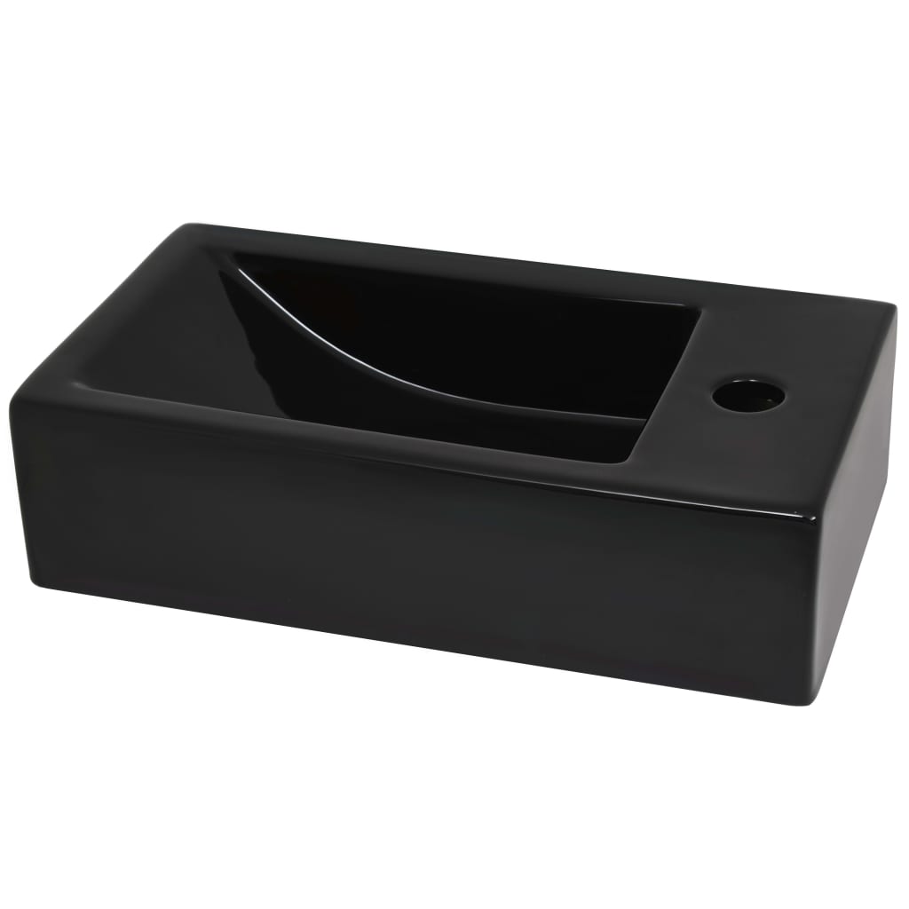 vidaXL Vasque avec trou de robinet Céramique Noir 46 x 25,5 x 12 cm