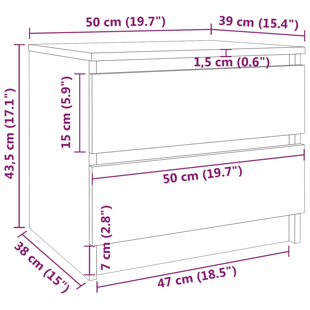 vidaXL Table de chevet Chêne fumé 50x39x43,5 cm Bois d'ingénierie