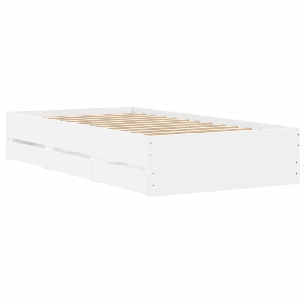 vidaXL Cadre de lit avec tiroirs blanc 75x190 cm bois d'ingénierie