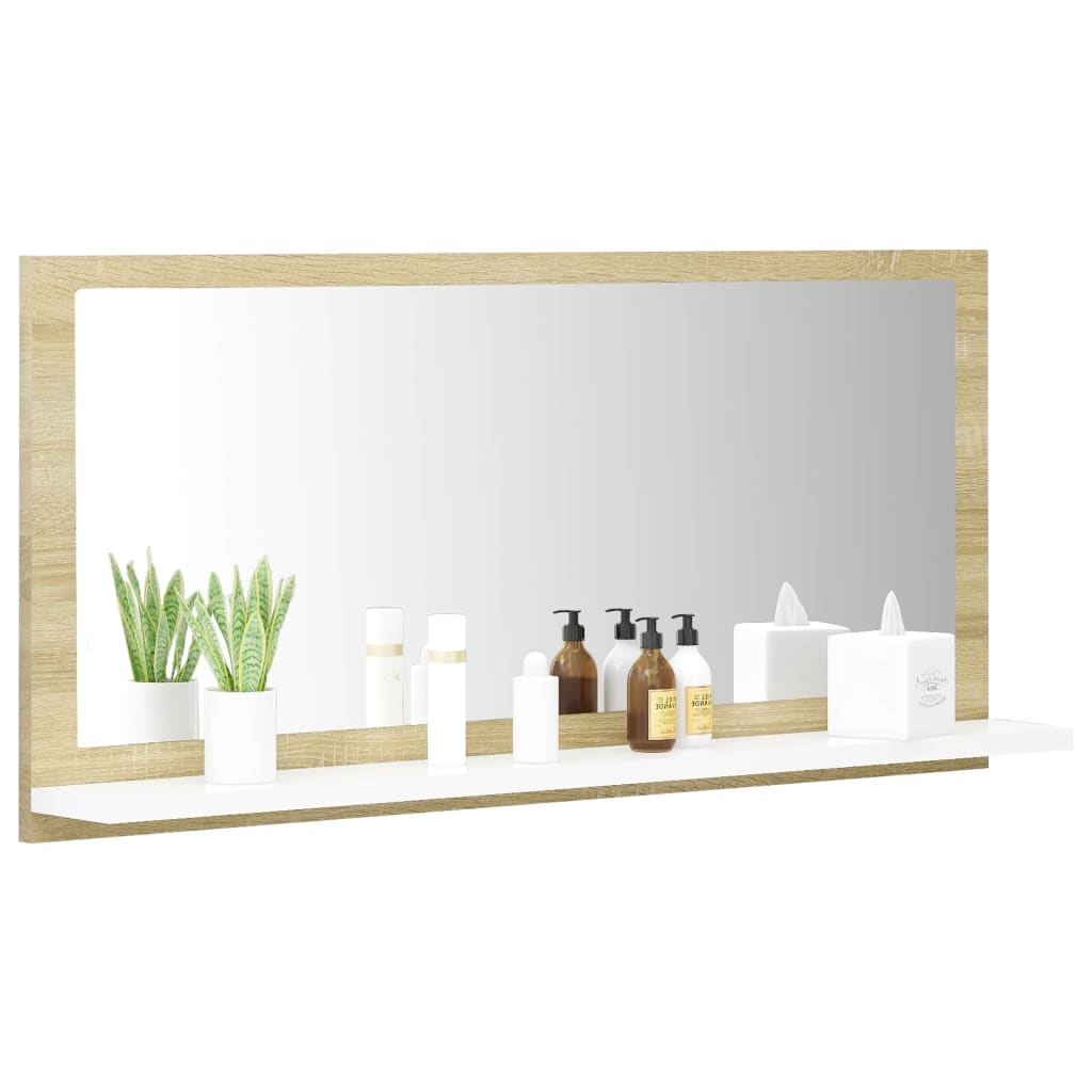 vidaXL Miroir de bain Blanc et chêne sonoma 80x10,5x37 cm Aggloméré