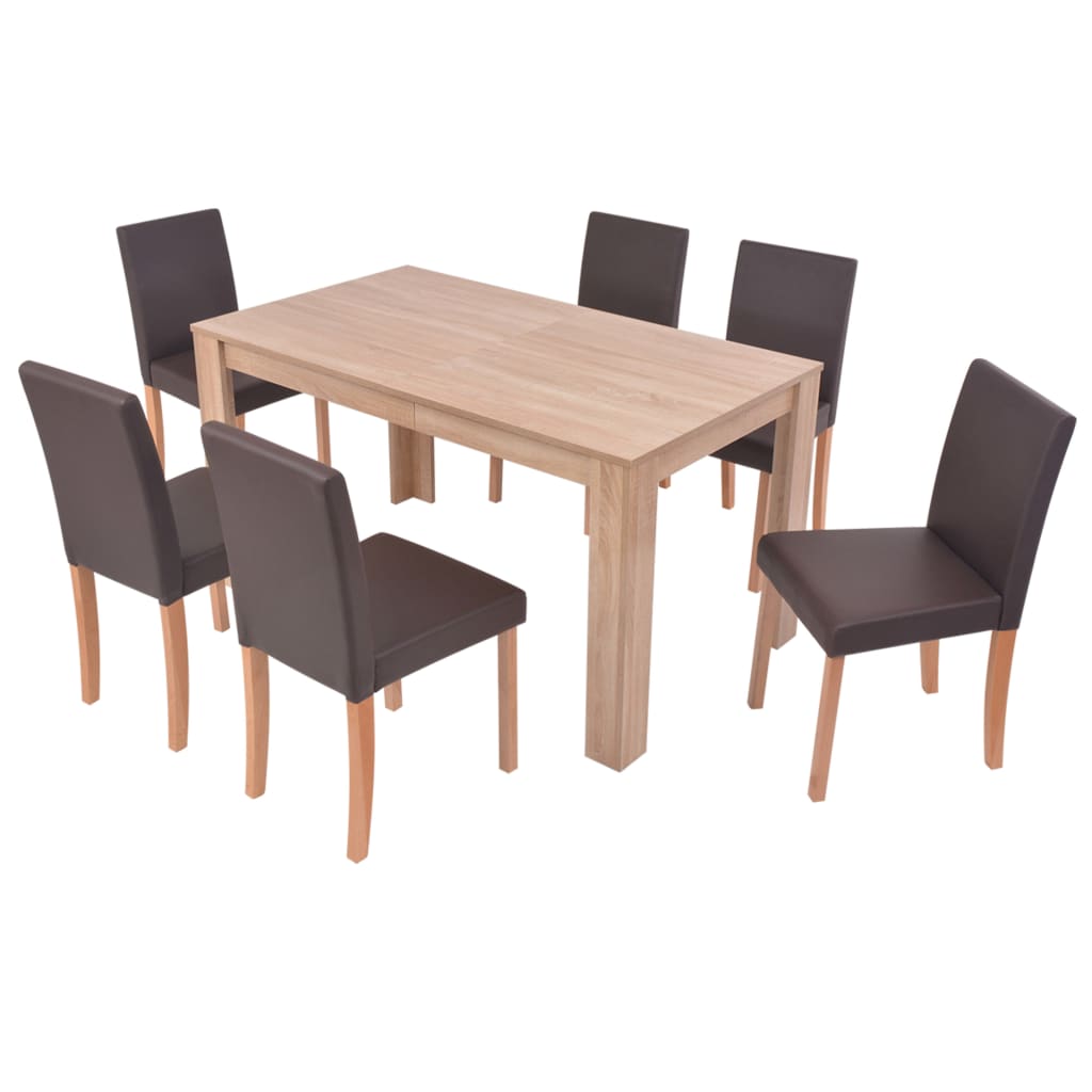 vidaXL Table et chaises 7 pcs Cuir synthétique Chêne Marron
