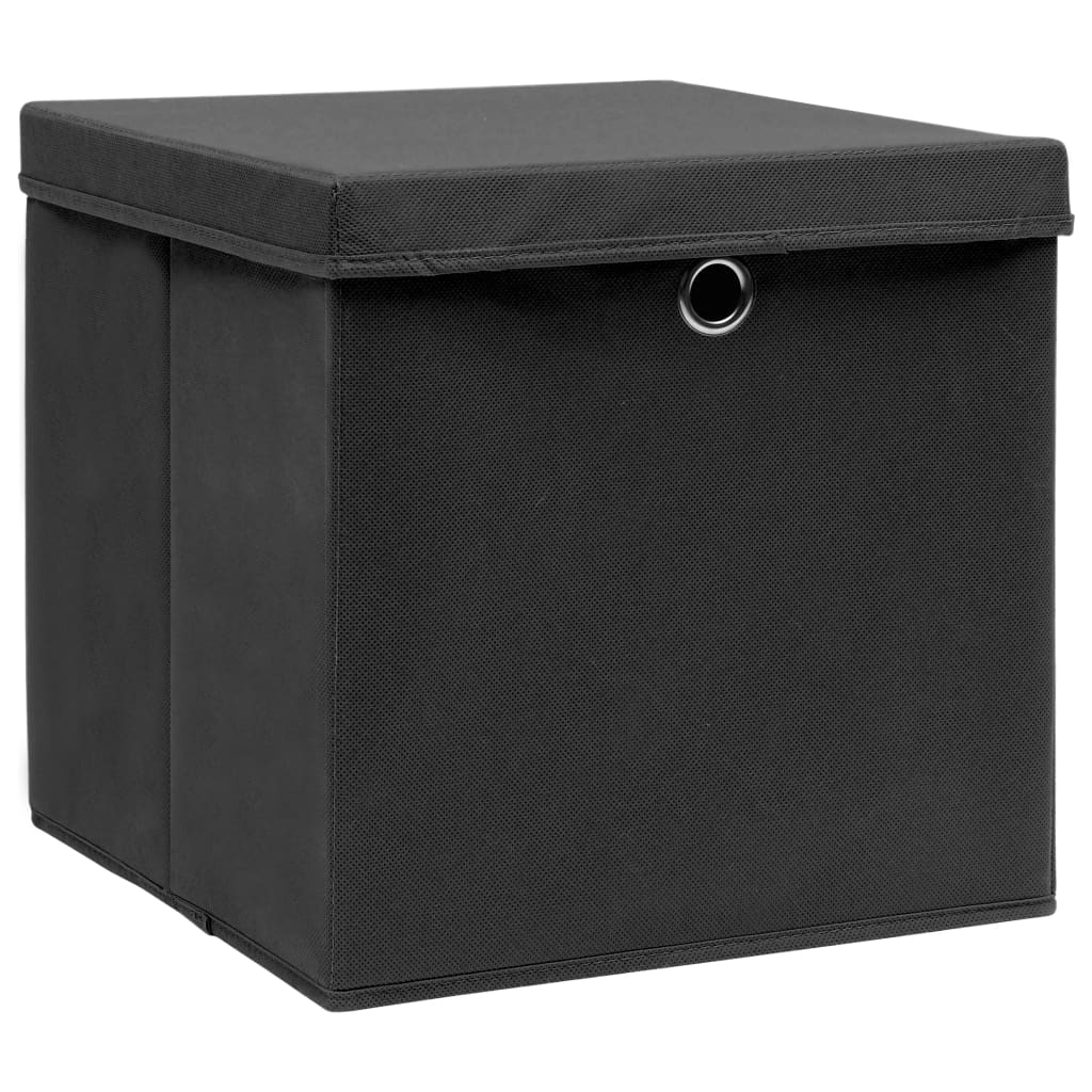 vidaXL Boîtes de rangement avec couvercle 4 pcs Noir 32x32x32 cm Tissu