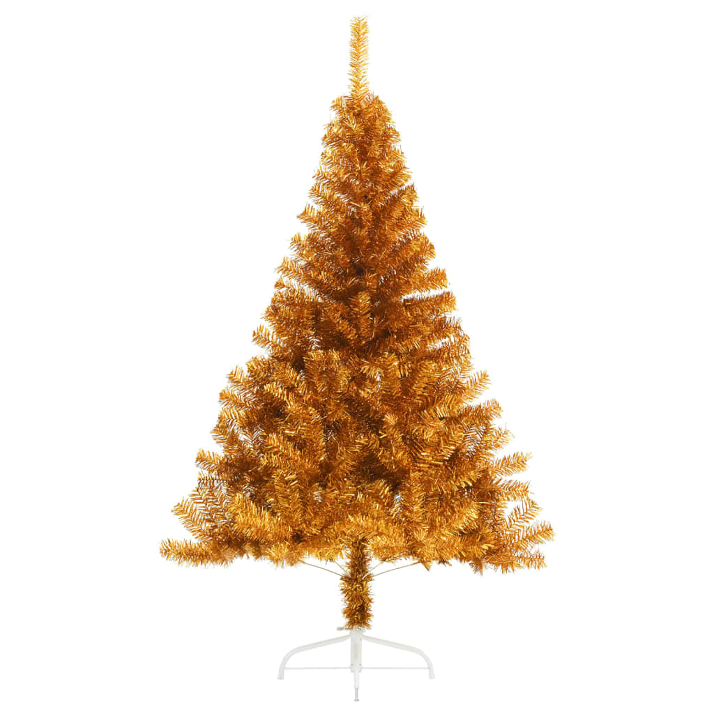 vidaXL Demi sapin de Noël artificiel avec support doré 180 cm PET
