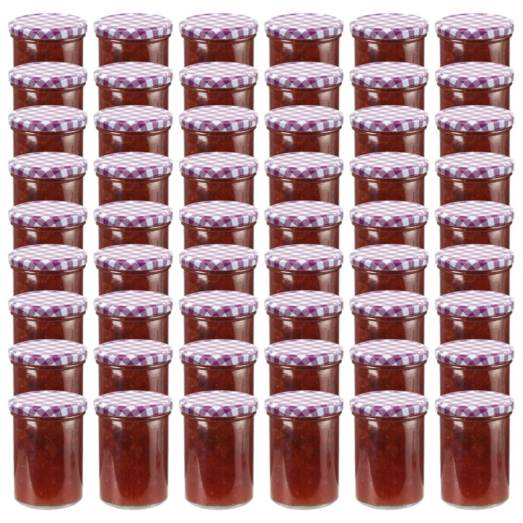 vidaXL 48 pcs Pots à confiture Couvercle blanc et violet Verre 400 ml