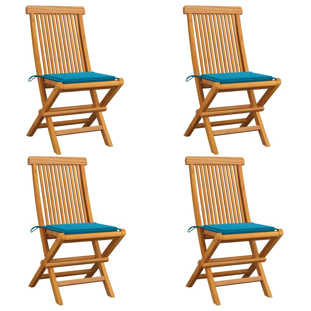 vidaXL Chaises de jardin avec coussins bleu 4 pcs Bois de teck massif