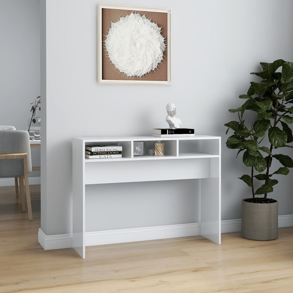 vidaXL Table console blanc brillant 105x30x80 cm bois d'ingénierie