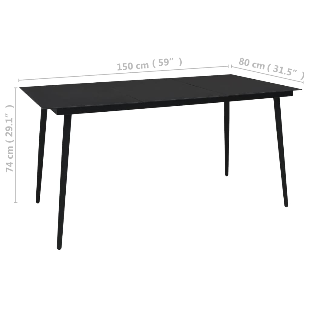 vidaXL Table à dîner de jardin Noir 150x80x74 cm Acier et verre