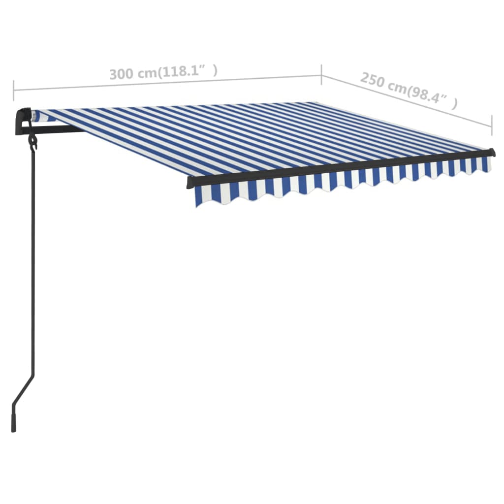 vidaXL Auvent manuel rétractable avec poteaux 3x2,5 m Bleu et blanc