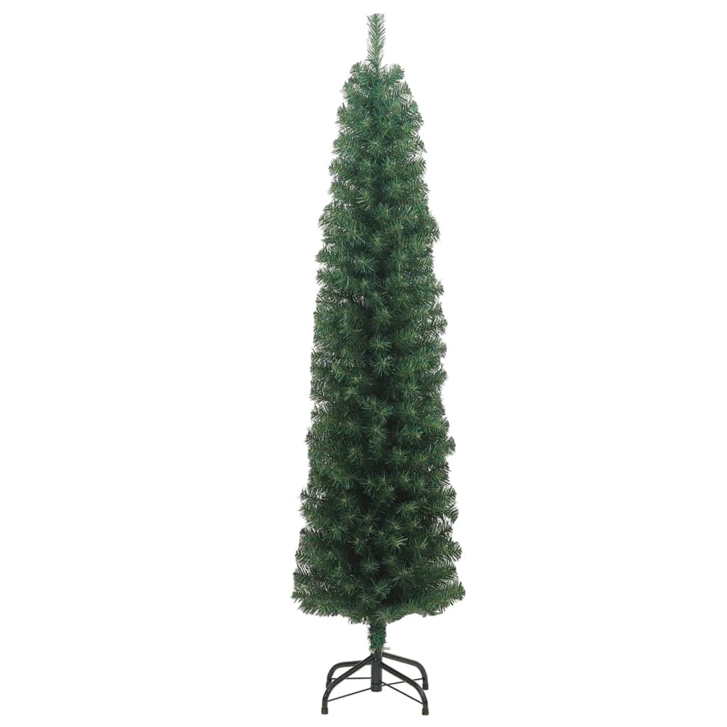 vidaXL Sapin de Noël artificiel mince avec support vert 240 cm PVC