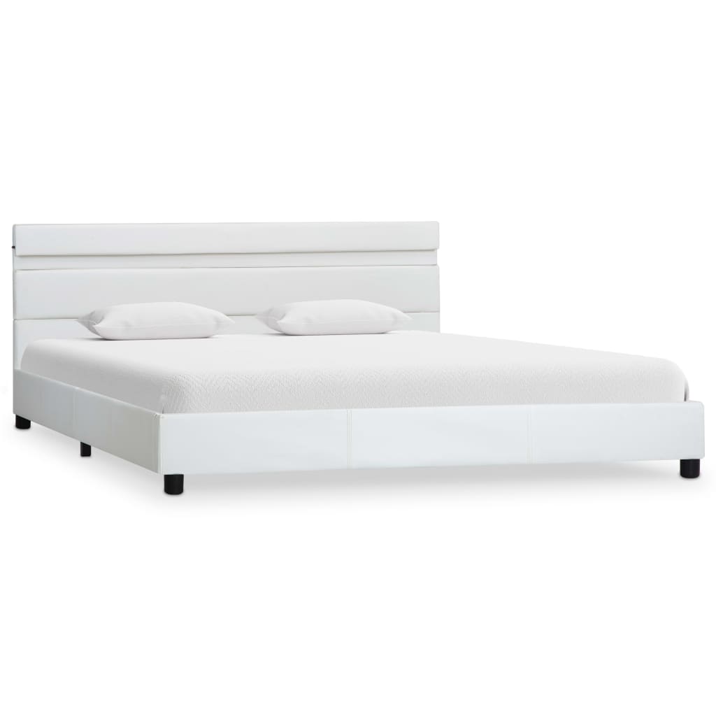 vidaXL Cadre de lit avec LED Blanc Similicuir 160 x 200 cm