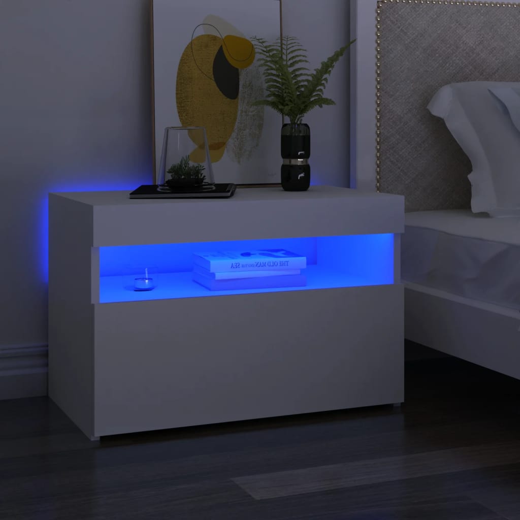 vidaXL Tables de chevet avec lumières LED 2 pcs blanc 60x35x40 cm