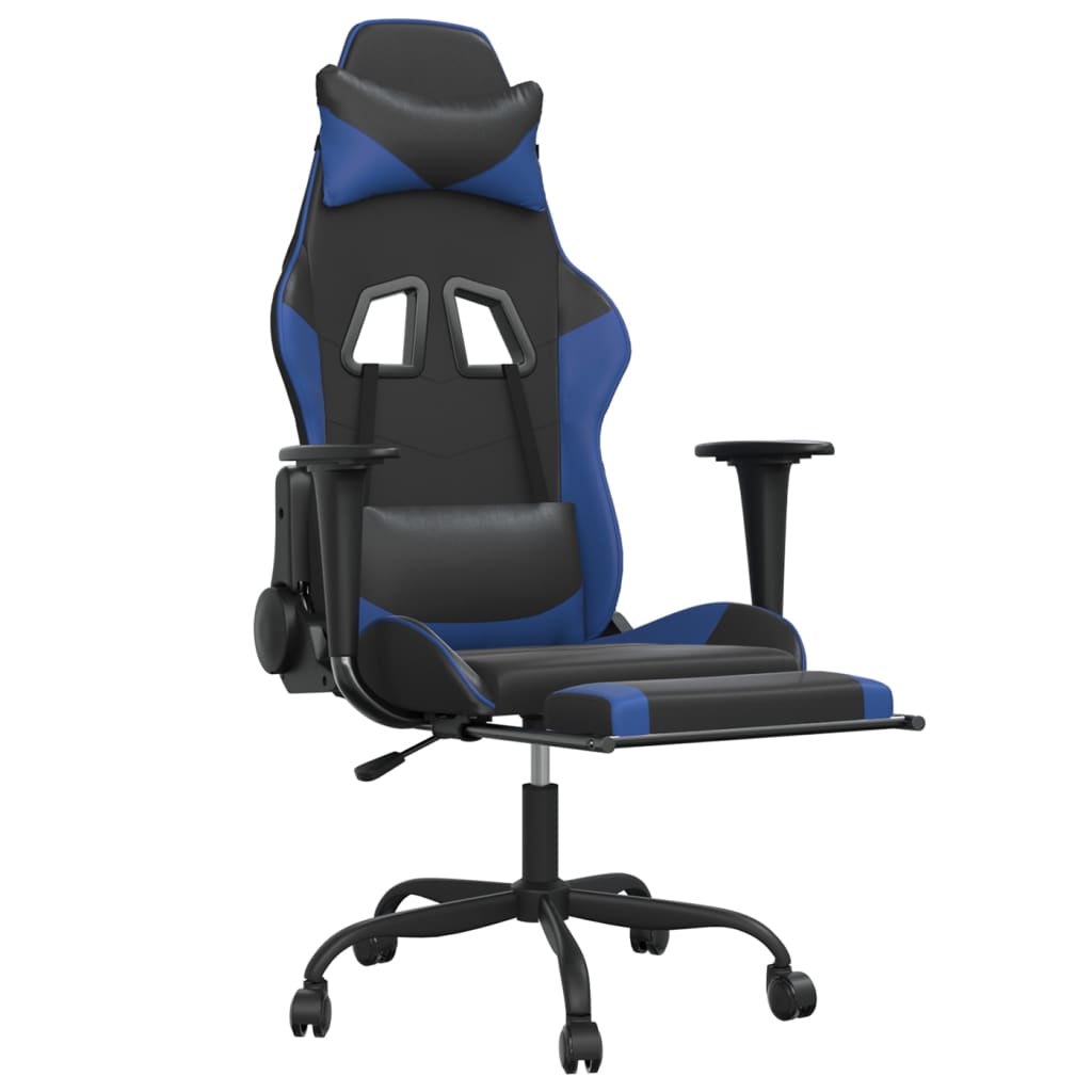vidaXL Chaise de jeu avec repose-pied Noir et bleu Similicuir