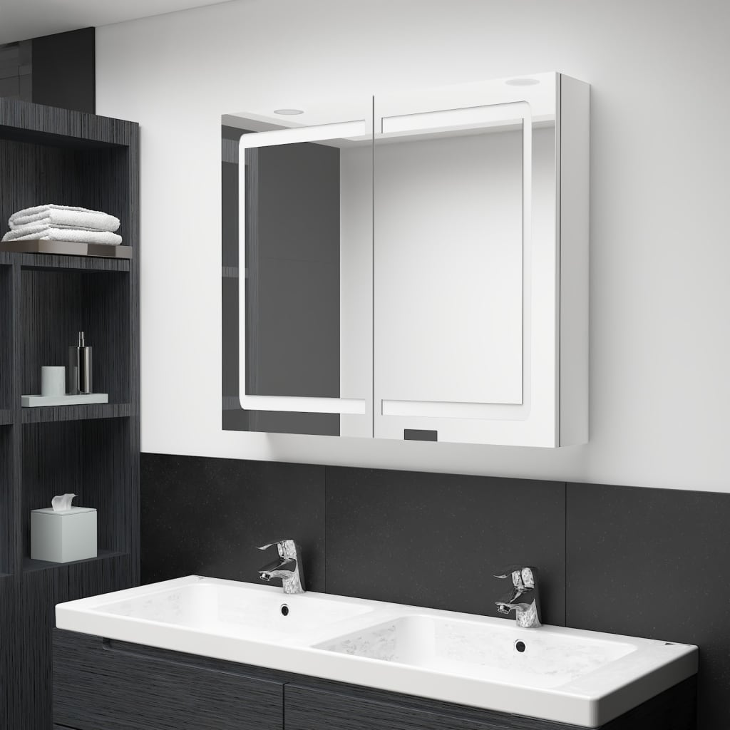 vidaXL Armoire de salle de bain à miroir LED Blanc brillant 80x12x68cm