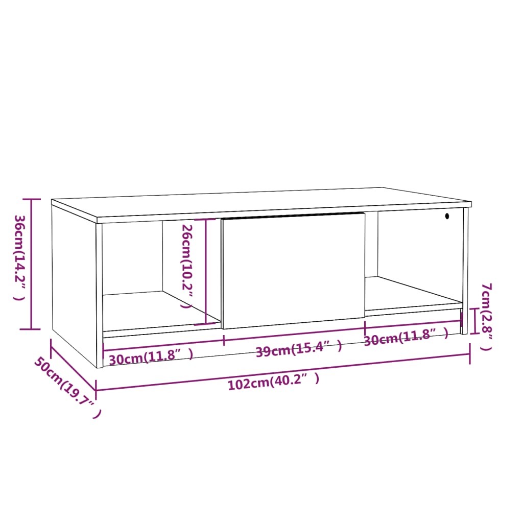 vidaXL Table basse Sonoma gris 102x50x36 cm Bois d'ingénierie