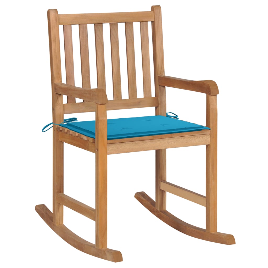 vidaXL Chaise à bascule avec coussin bleu Bois de teck solide