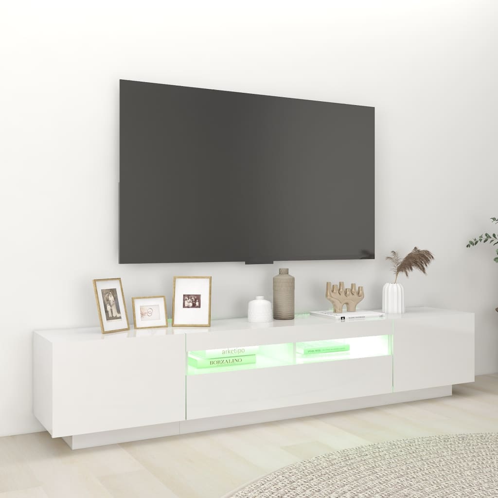 vidaXL Meuble TV avec lumières LED Blanc brillant 200x35x40 cm