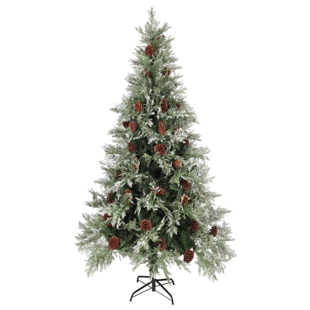 vidaXL Sapin de Noël avec pommes de pin Vert et blanc 225 cm PVC et PE