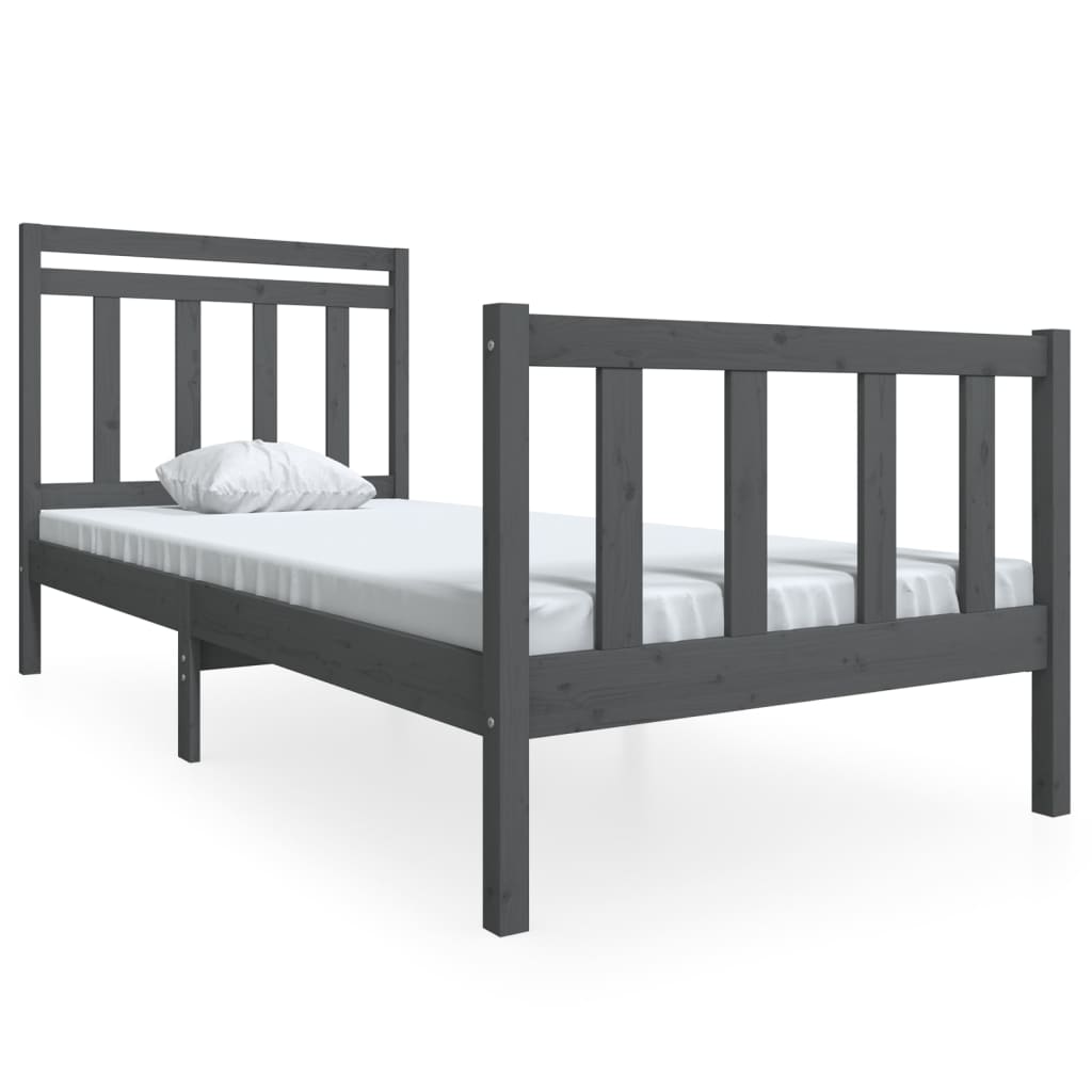 vidaXL Cadre de lit Gris Bois massif 90x200 cm