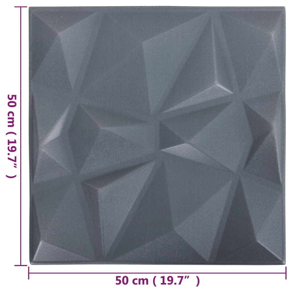 vidaXL Panneaux muraux 3D 12 pcs 50x50 cm gris diamant 3 m²