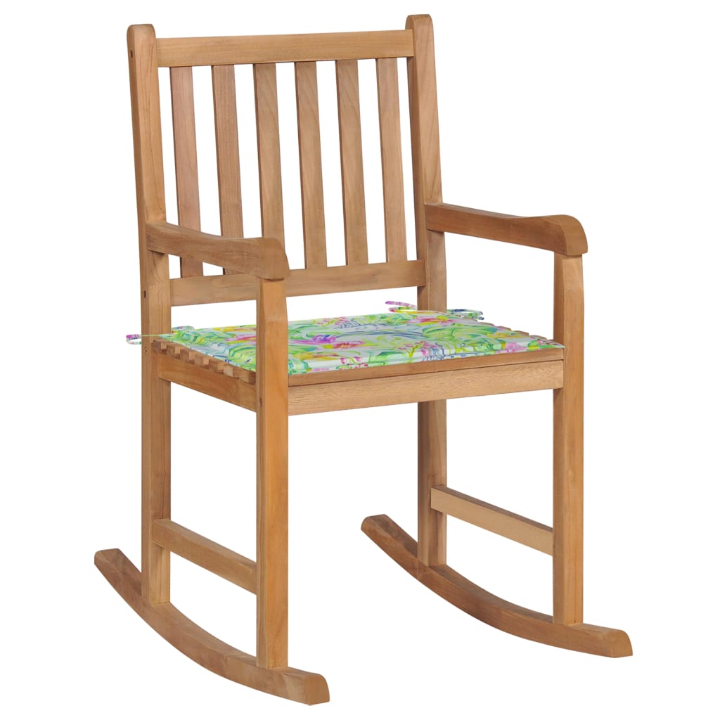 vidaXL Chaise à bascule avec coussin à motif de feuilles Bois de teck