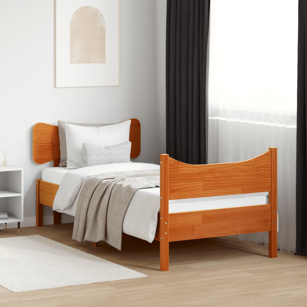 vidaXL Cadre de lit et tête de lit cire marron 100x200 cm bois de pin