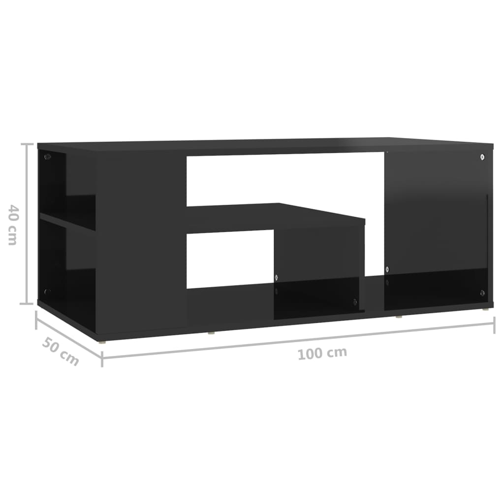 vidaXL Table basse Noir brillant 100x50x40 cm Aggloméré