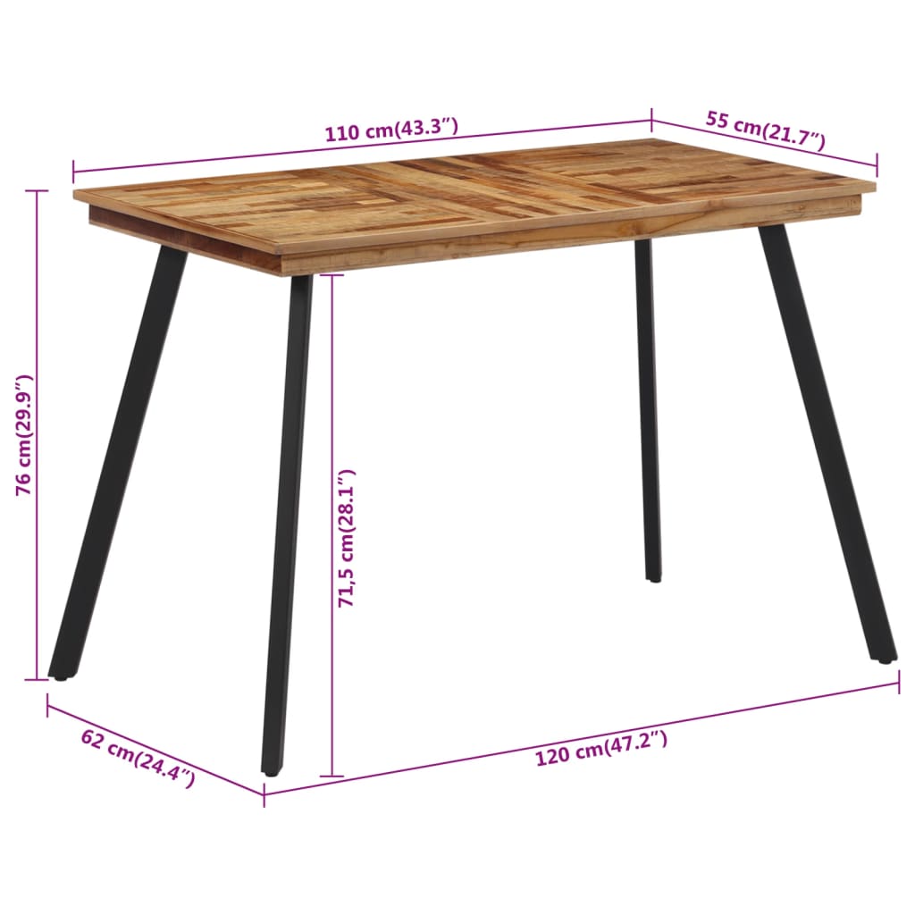vidaXL Table à manger 120x62x76 cm bois massif de teck