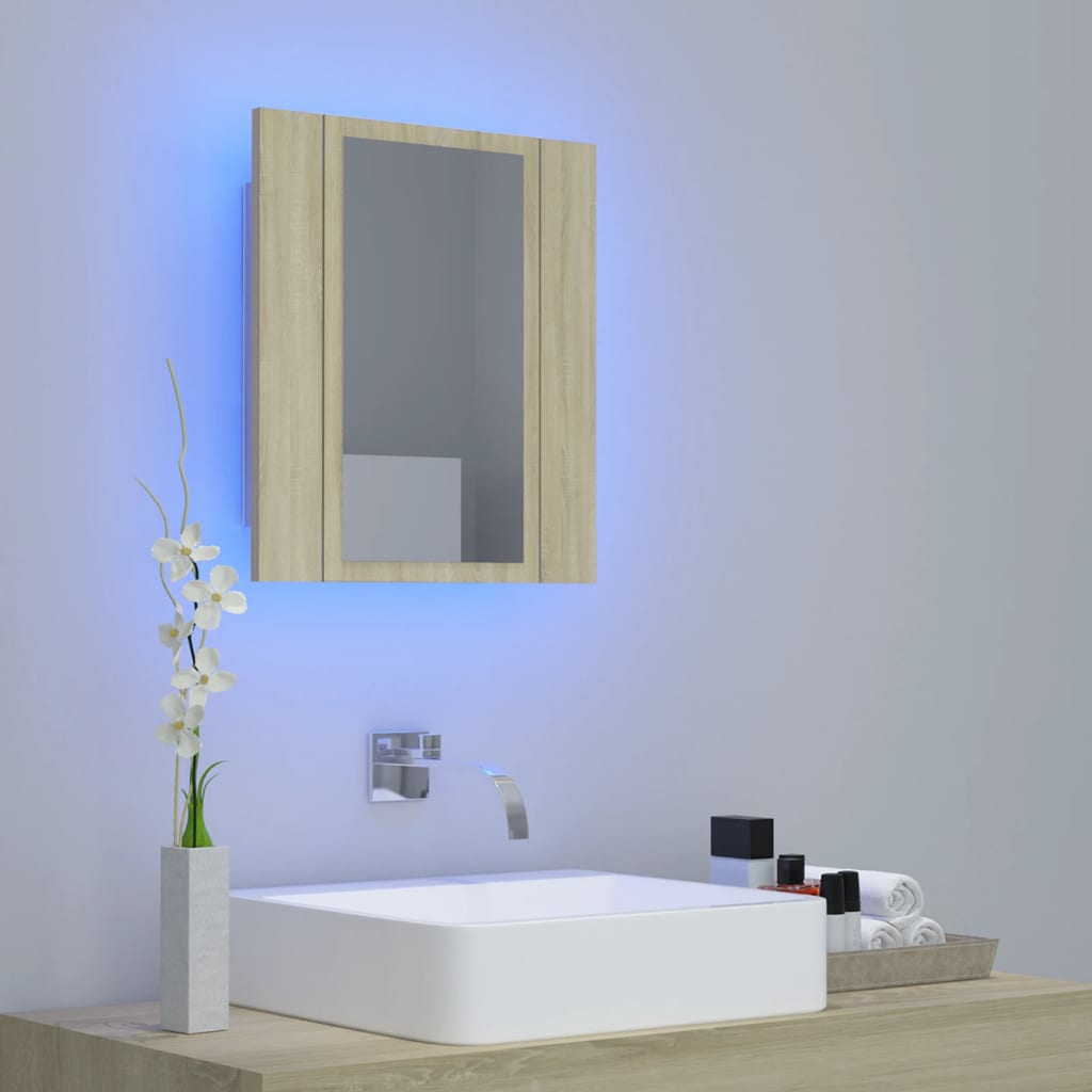 vidaXL Armoire à miroir à LED de bain Chêne sonoma 40x12x45 Acrylique