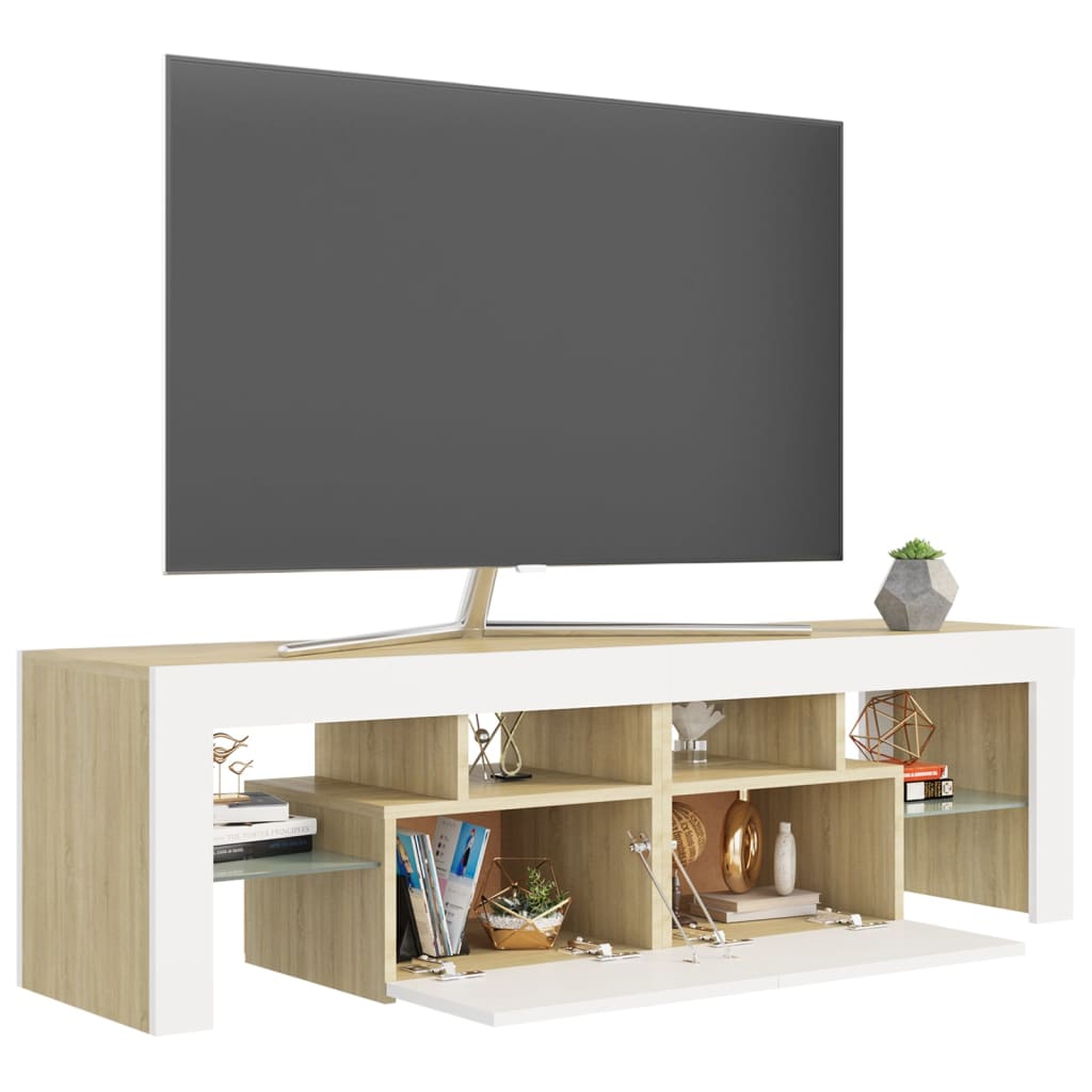 vidaXL Meuble TV avec lumières LED Blanc et chêne sonoma 140x36,5x40cm