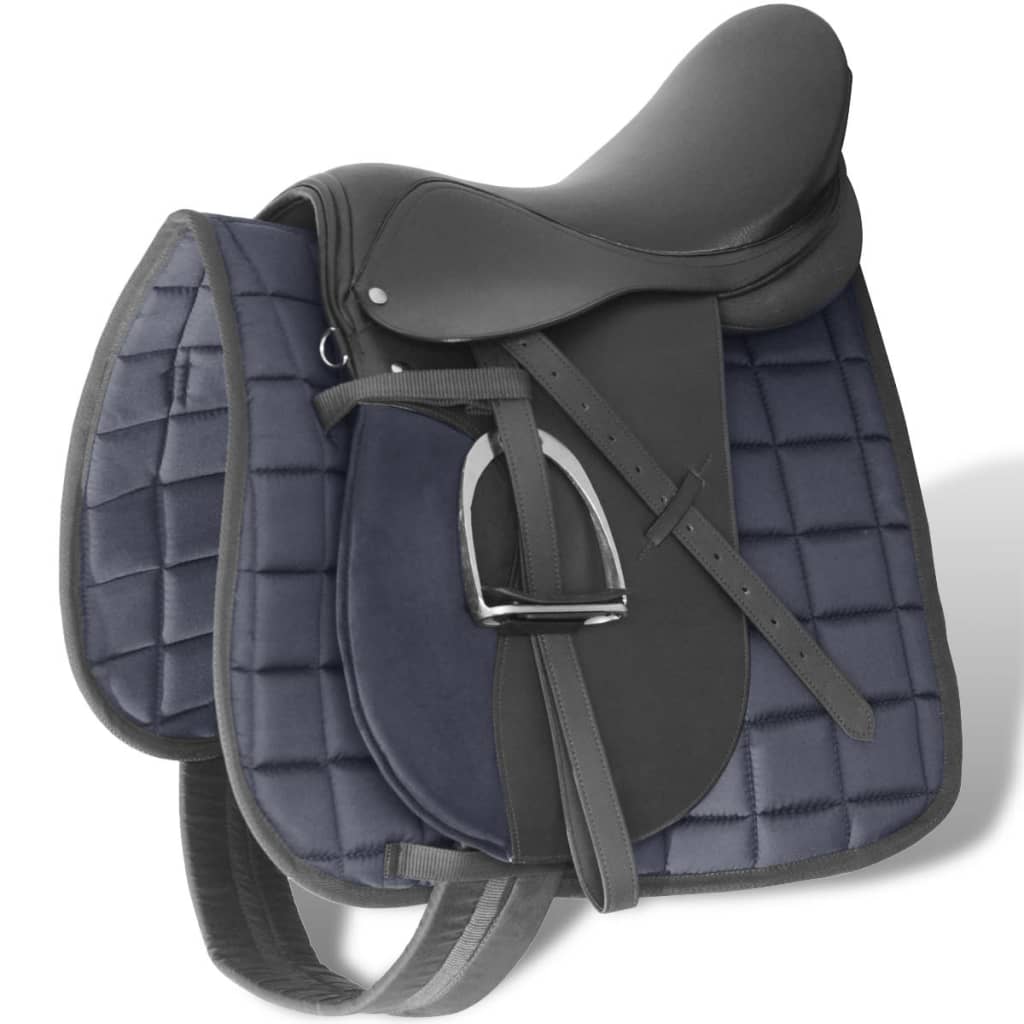 Set de selle équitation 16" en cuir véritable 14 cm 5 en 1 noir