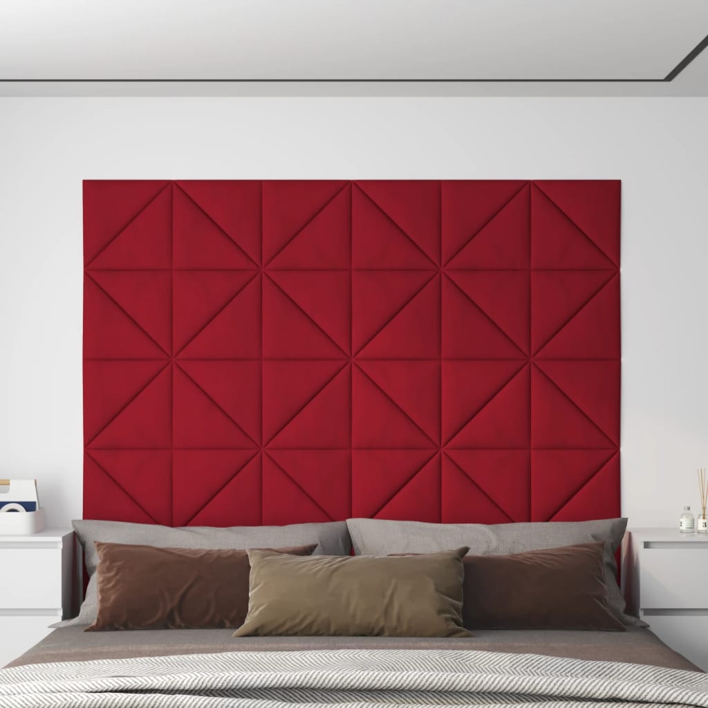 vidaXL Panneaux muraux 12 pcs Rouge bordeaux 30x30 cm Velours 0,54 m²