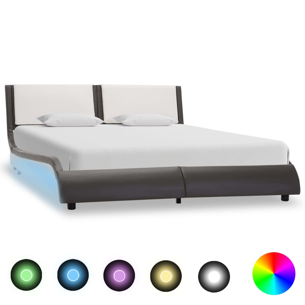 vidaXL Cadre de lit avec LED Gris et blanc Similicuir 120 x 200 cm