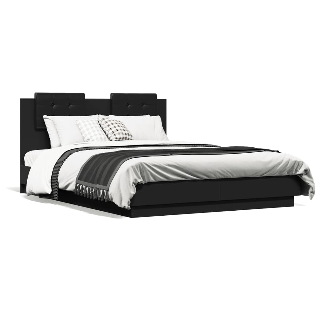 vidaXL Cadre de lit avec tête de lit noir 135x190 cm bois d'ingénierie