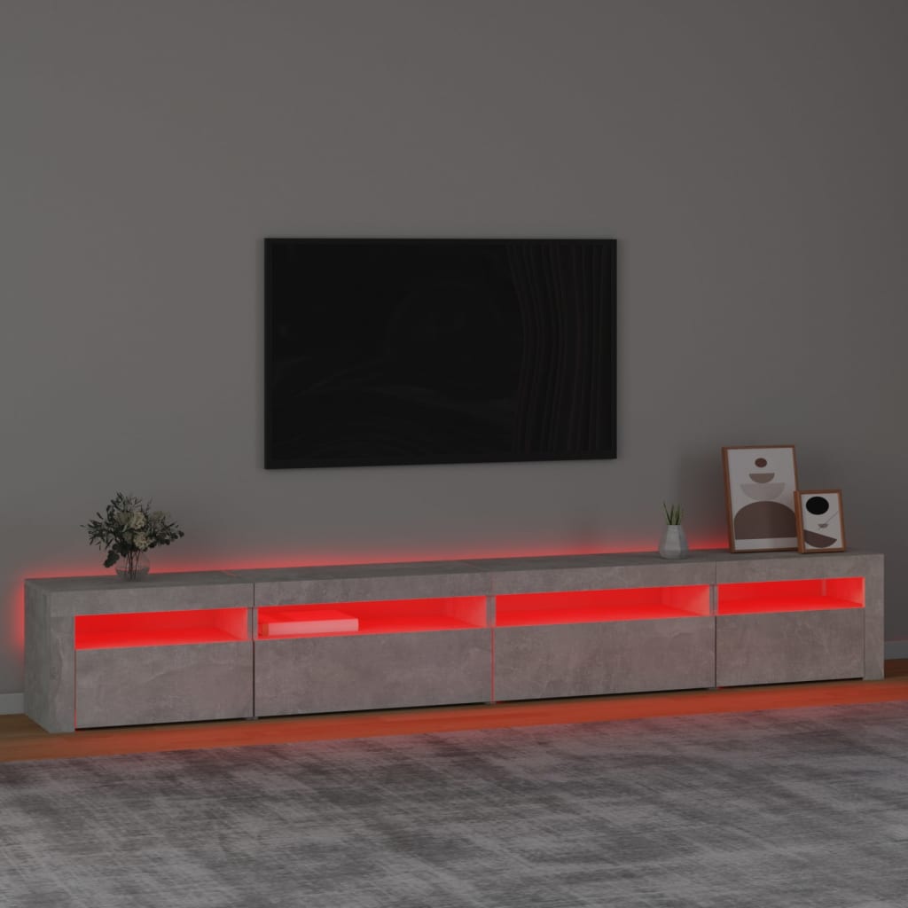 vidaXL Meuble TV avec lumières LED Gris béton 270x35x40 cm