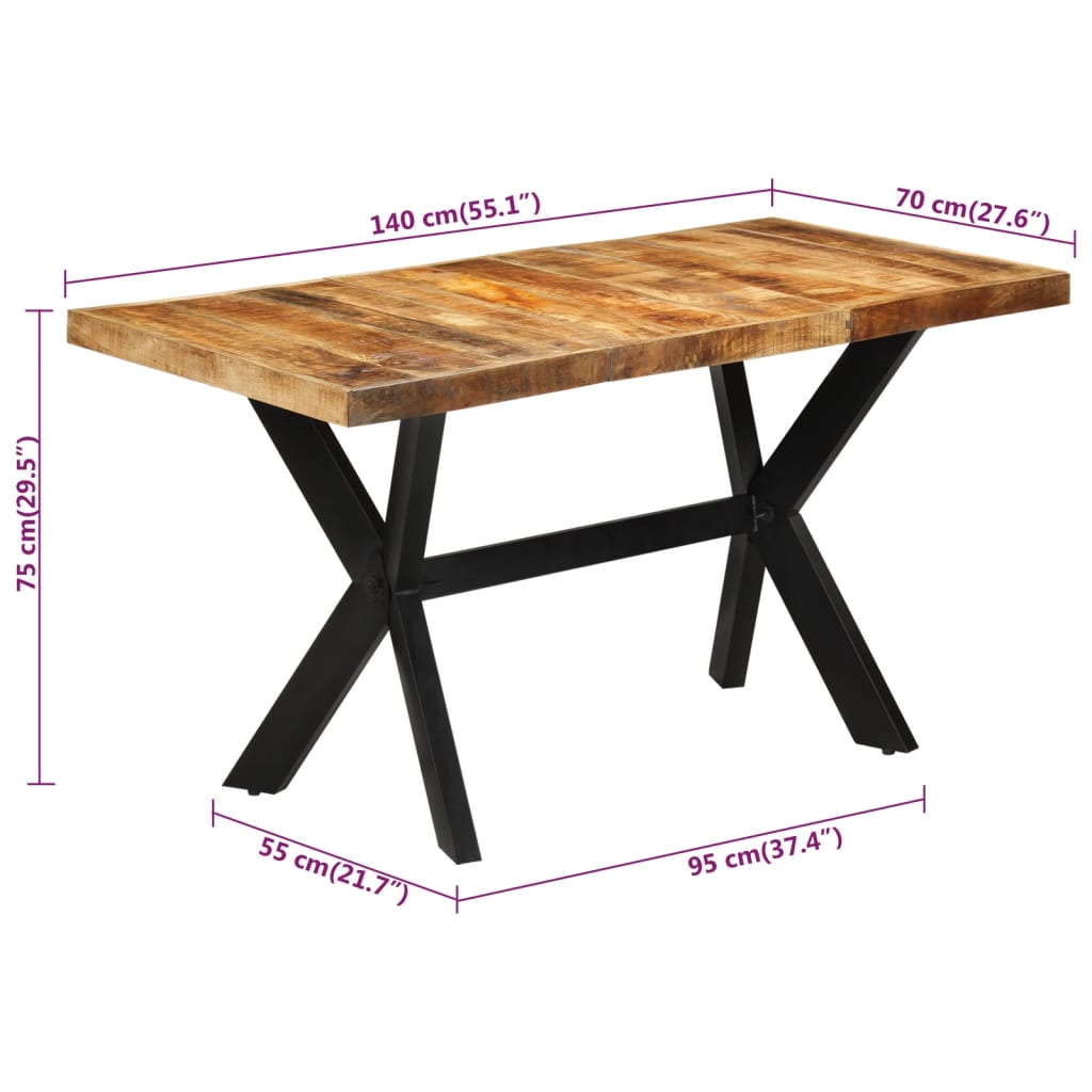 vidaXL Table à dîner 140x70x75 cm bois de manguier massif brut