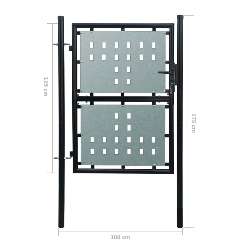 vidaXL Portail simple de clôture Noir 100x175 cm