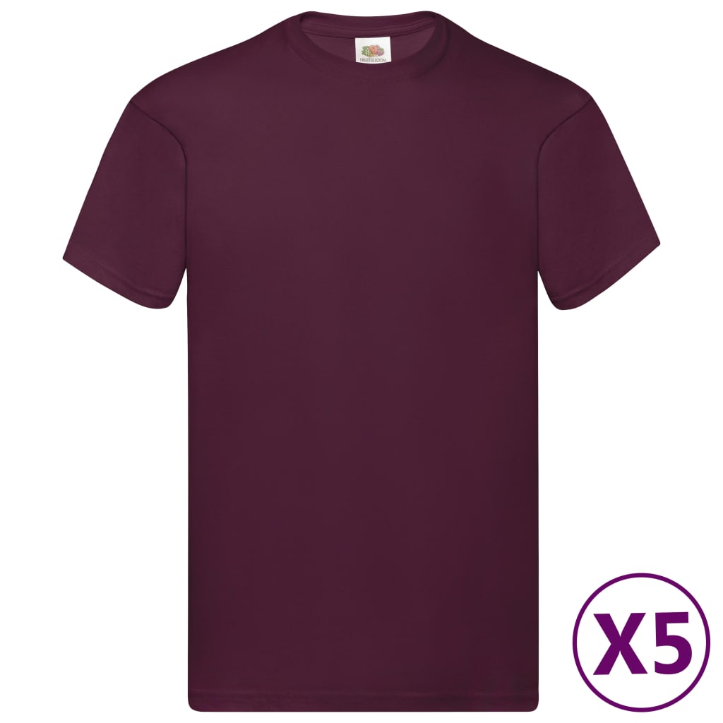 Fruit of the Loom T-shirts originaux 5 pcs Bordeaux XL Coton